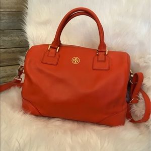Tory Burch Robinson Middy Satchel Bag Poppy Red